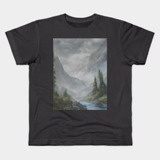 Mystical Reverie: Classical Interpretation of Misty Mountains Kids T-Shirt